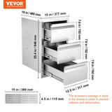 VEVOR Outdoor Kitchen Drawers 14.7" W x 25.4" H x 18.7" D, Box Frame Style Flush Mount BBQ Drawers with Stainless Steel Handle, BBQ Island Drawers for Outdoor Kitchens or Patio Grill Station VEVOR