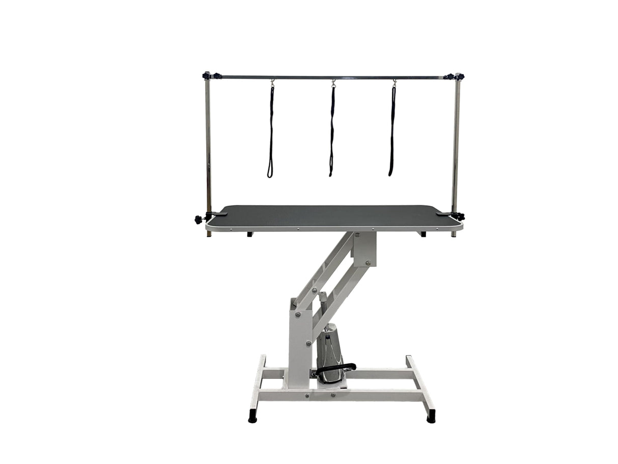 43.3" Hydraulic Dog Grooming Table for Pet, Heavy Duty Structural Hydraulic Max Load 350Lbs Professional Pet Grooming Table with Adjustable Overhead Arm & Noose Height Range 22''-39'' (WHITE) Garvee