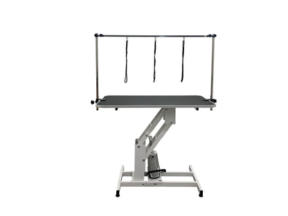 43.3" Hydraulic Dog Grooming Table for Pet, Heavy Duty Structural Hydraulic Max Load 350Lbs Professional Pet Grooming Table with Adjustable Overhead Arm & Noose Height Range 22''-39'' (WHITE)