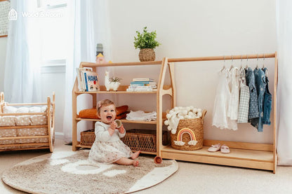 WOOD&ROOM Montessori-Inspired Toy and Book Organizer for Kids Room Shelf for Classroom and Home | Promotes Independence and Learning | Sturdy and Safe Bookcase for Toys and Books (Shelf 4L) - WoodArtSupply