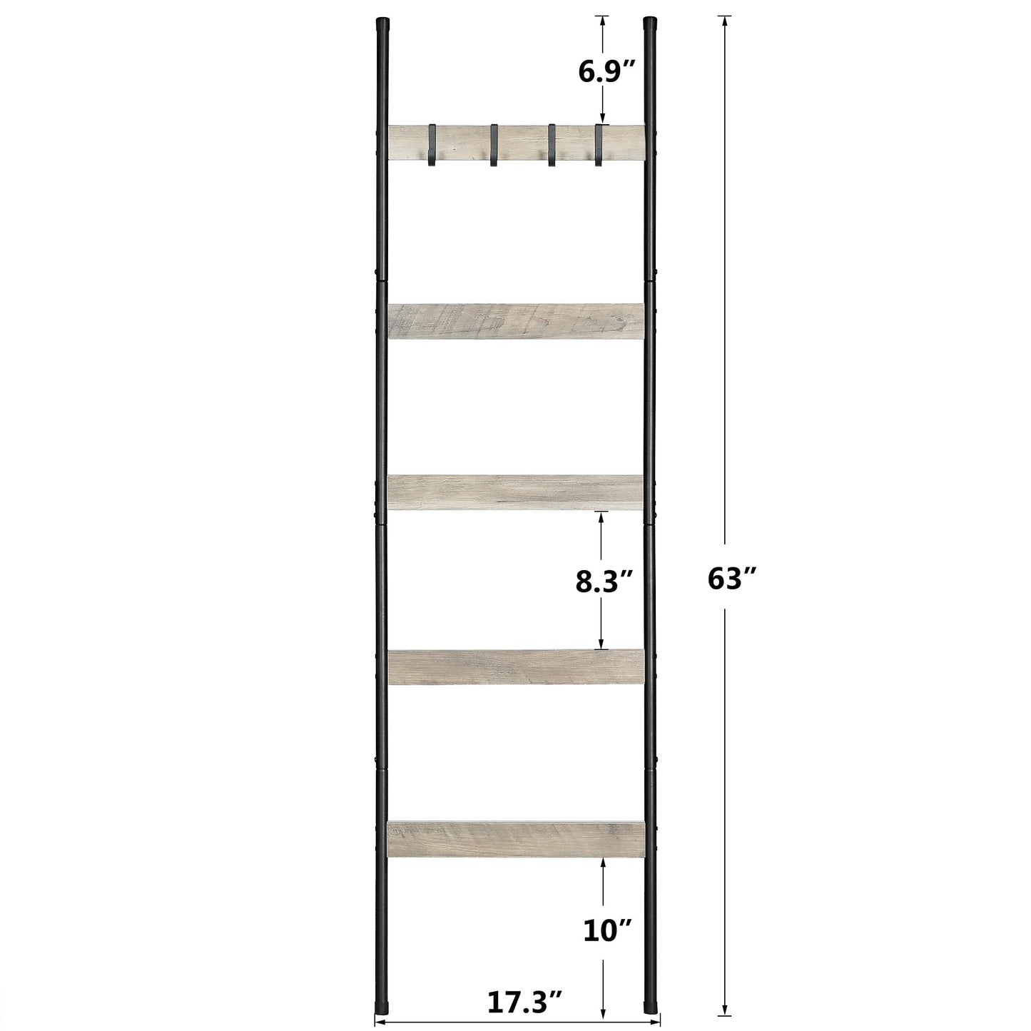 ELYKEN Blanket Ladder for Living Room, Farmhouse 5 -Tier Quilt Holder with 4 Removable Hooks for Bathroom, Wood Towel Rack Display, Wall Anchor Leaning Decorative Stand for Home Decor, White  - WoodArtSupply