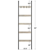 ELYKEN Blanket Ladder for Living Room, Farmhouse 5 -Tier Quilt Holder with 4 Removable Hooks for Bathroom, Wood Towel Rack Display, Wall Anchor Leaning Decorative Stand for Home Decor, White Oak ELYKEN