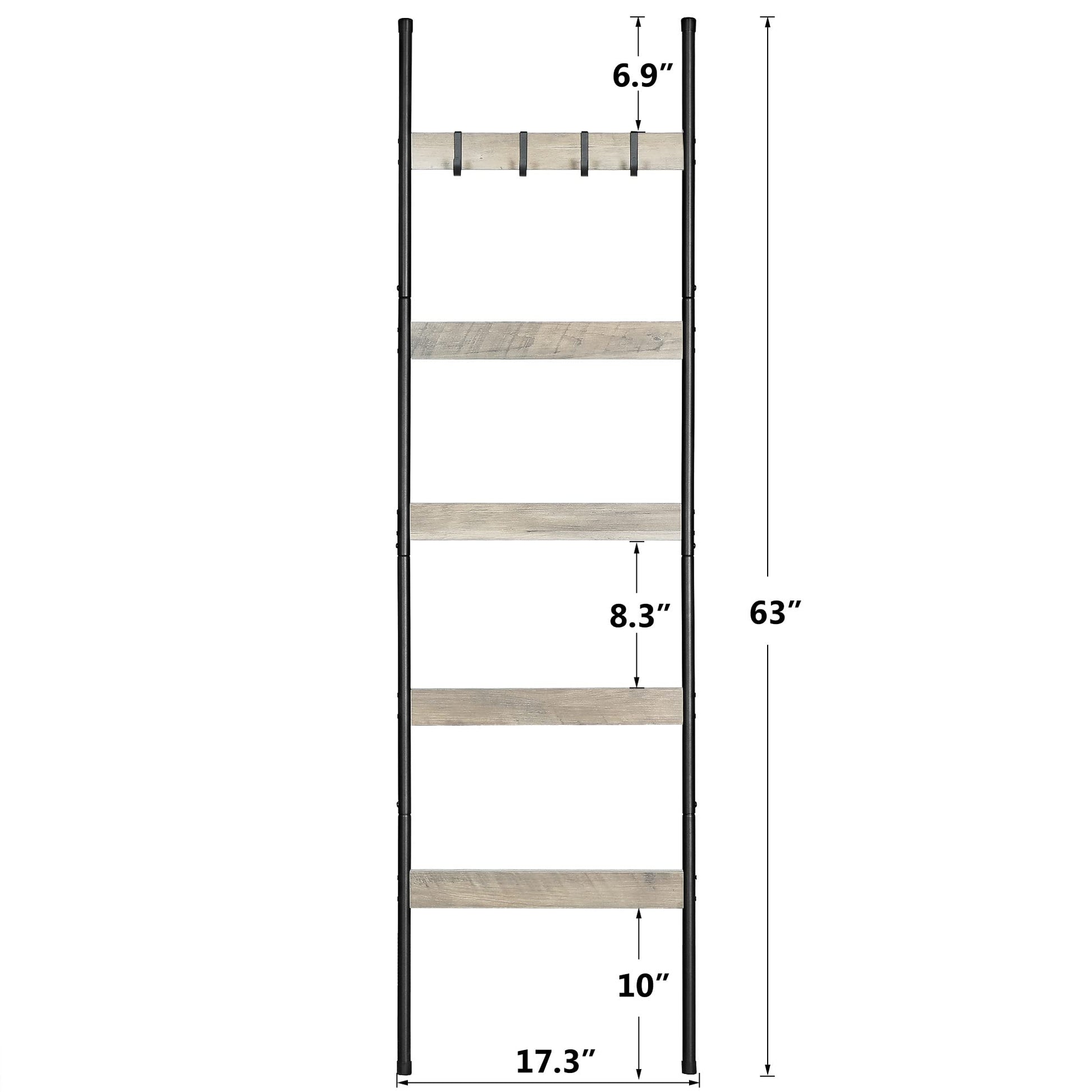 ELYKEN Blanket Ladder for Living Room, Farmhouse 5 -Tier Quilt Holder with 4 Removable Hooks for Bathroom, Wood Towel Rack Display, Wall Anchor Leaning Decorative Stand for Home Decor, White  - WoodArtSupply