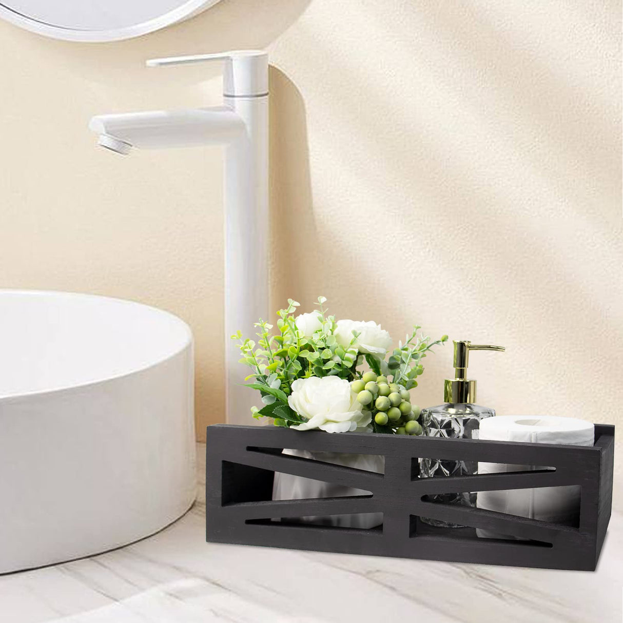 TNQNCFL Wooden Bathroom Decor Box,Rustic Toilet Tank Box,Bathroom Decor Box Toilet, Wooden Storage Box,Farmhouse Bathroom Accessories, Toilet Paper Basket（Black） TNQNCFL