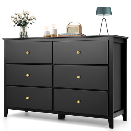 Dresser for Bedroom, 6 Drawer Dressers, Wood Dresser, Chests of Drawers for Entryway Closet Living Room Hallway Sturdy Wooden Top Easy Pull Handle,Black WoodArtSupply