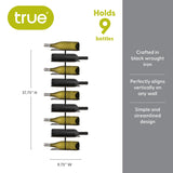 True Align Wall-Mounted Wine Rack, Black Wrought Iron, Minimalist Modern Wine Display, Alcohol Storage Solution, Holds Nine Standard Wine Bottles, 37.75" x 9.75" TRUE
