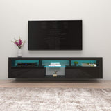 Meble Furniture Bari 200 TV Stand - Wall-Mounted Entertainment Center Console for Bedroom & Living Room TV Stand Upto 90" - Modern TV Floating Entertainment Center with Storage & LED Lights - Black MEBLE FURNITURE & RUGS