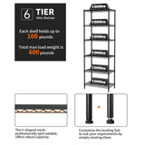 SINGAYE 6 Tier Adjustable Storage Shelf Wire Shelving Unit Metal Shelves Standing Closet Bathroom Organizers Pantry Kitchen Garage Laundry Room Organization Home Rack 12" D X 22" W X 69.5" H Black SINGAYE