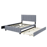 Merax Queen Size Upholstered Platform Bed with 2 Drawers and 1 Twin XL Trundle, Grey Wooden Bed Frame, No Box Spring Need Merax
