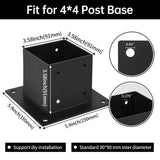 Grehitk 4×4 Post Base, Deck Post Brackets,Inner Size 3.5"x3.5" Thick Steel Fence Post Anchor Base,Heavy Duty Metal Black Powder Coated,for Supports Porch Railing Post Holders Pergola Brackets Kit Grehitk