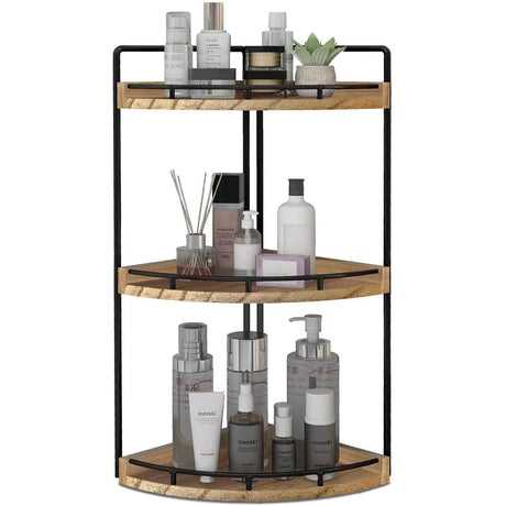 Dorhors Rustic Brown 3-Tier Corner Bathroom Organizer for Versatile Storage Dorhors