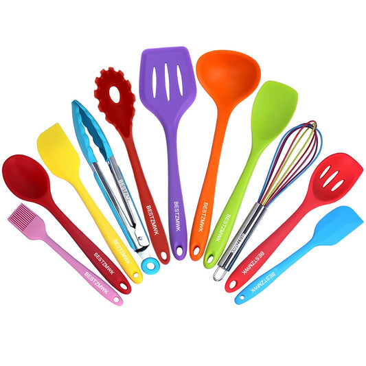 Kitchen Utensil Set - 11 Cooking Utensils - Colorful Silicone Kitchen Utensils - Nonstick Cookware with Spatula Set - Colored Best Kitchen Tools Kitchen Gadgets(Multi)