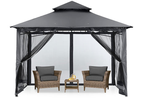 MASTERCANOPY Outdoor Garden Gazebo for Patios with Stable Steel Frame and Netting Walls (8x8,Dark Gray) MASTERCANOPY