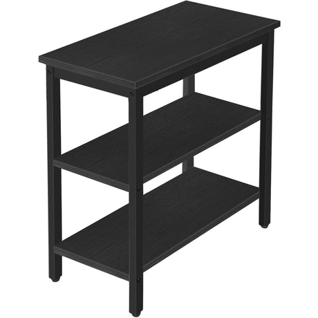 HOOBRO End Table, Simple Rustic Side Table with 3-Tier Storage Shelf, Narrow Nightstand for Small Spaces, Easy Assembly, for Living Room, Bedroom, Metal, Industrial Design, Black BB14BZ01 HOOBRO