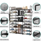 Piggy-G 9 Tiers Shoes Rack for Entryway, Shoe Organizer with Hook Rack, Shoe Storage Shelf Organizer Stackable Long Shoe Shelf for Hallway Entryway, Closet, Garage, Bedroom, Cloakroom Piggy-G