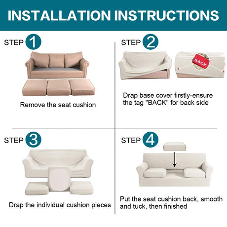 Turquoize 4 Piece Sofa Covers for 3 Cushion Couch Sofa Slipcover Soft Couch Cover for Dogs-Washable Sofa Furniture Covers with 3 Individual Large Cushion Covers, Feature Thick Fabric (XL Sofa, Ivory) Turquoize