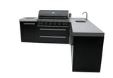 Mont Alpi MAi805-BSS90BEV 44-inch 6-Burner 115000 BTU 90 Degree Corner Black Stainless Steel Gas Outdoor Kitchen Bar Barbecue Island Grill w/Wine Cooler Beverage Center Refrigerator Mont Alpi