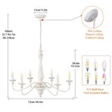 YCZHCC White Farmhouse Chandelier, 6 Lights French Country Chandeliers for Dining Room lighting fixtures, Rustic Wood Hanging Candle Pendant Light for Kitchen Island Entryway Foyer Living Room Bedroom YCZHCC