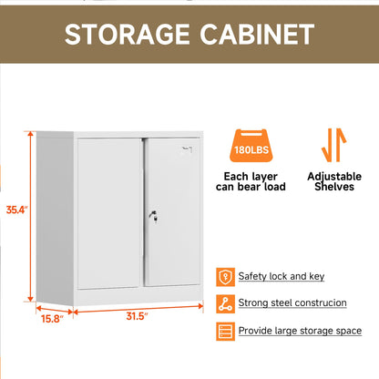 Coolsun Metal Storage Cabinet, Garage Storage Cabinet with Doors and 2 Adjustable Shelves, 36" White File Cabinet, Locking Cabinet for Home,Garage,Office,School (White, 36 inch) - WoodArtSupply