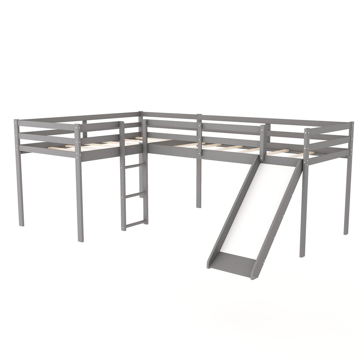 Harper & Bright Designs Twin Loft Bed for Kids, L-Shape Loft Beds with Slide, Low Loft Bed Frame Corner Bunk Bed for Kids, Wooden Loft Bed for Girls Boys Teens (New, Gray) Harper & Bright Designs