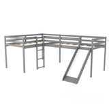 Harper & Bright Designs Twin Loft Bed for Kids, L-Shape Loft Beds with Slide, Low Loft Bed Frame Corner Bunk Bed for Kids, Wooden Loft Bed for Girls Boys Teens (New, Gray) Harper & Bright Designs
