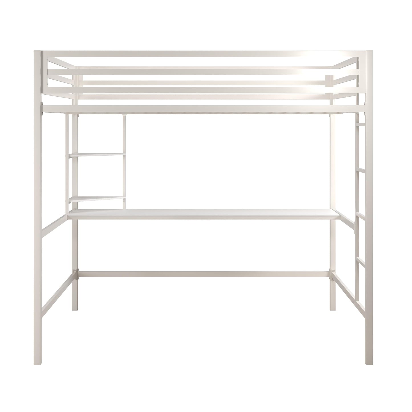 Novogratz Maxwell Metal Full Loft Bed with Desk & Shelves, Off White