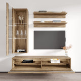 Meble Furniture Fly H2 35TV Stand - Wall-Mounted Entertainment Center Console for Bedroom & Living Room - Modern TV Floating Entertainment Center with Storage, Shelves, and LED Lights - Oak MEBLE FURNITURE & RUGS