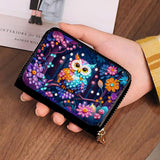 DIY Diamond Art Painting Kit - PU Leather Credit Card Holder Wallet & Coin Purse with Owl Pattern, Zipper Organizer 4.33x3.14in for Adults Santiway