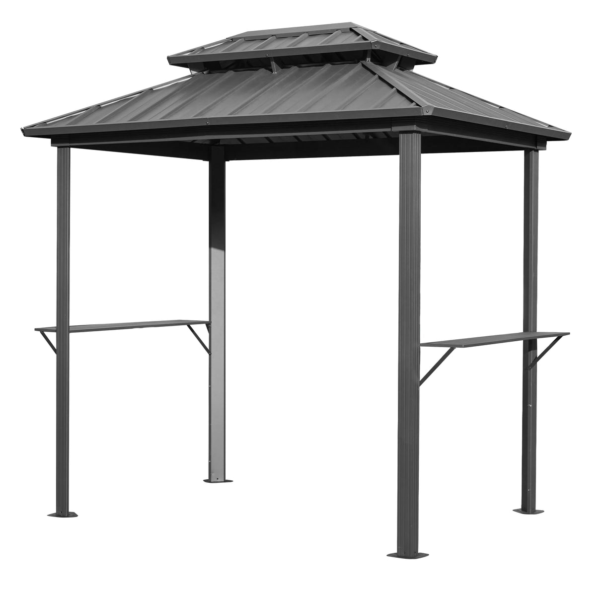 MELLCOM 8' x 6' Grill Gazebo, Outdoor Patio Gazebo with Galvanized Steel Double Roof, Hardtop Barbecue Gazebo with 2 Side Shelves and Ceiling Hook for Deck Lawn Backyard Garden (Black) MELLCOM