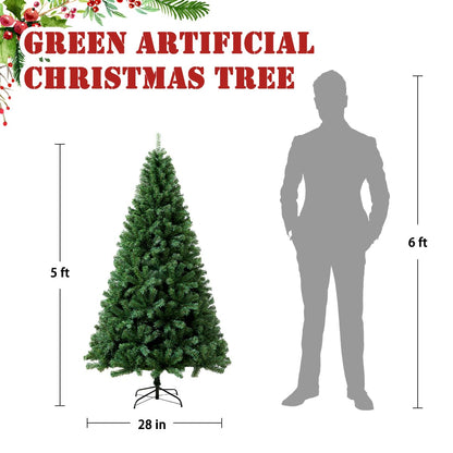 5FT Premium Christmas Tree, Small Spruce Artificial Holiday Xmas Tree with 600 PVC Branch Tips & Foldable Metal Stand for Home, Office, Party Decoration,Green