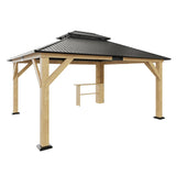 LUXOAK 13' x 15' Hardtop Gazebo,Aluminum Frame Outdoor Gazebo with Iron Roof Double Roof, Wood Gazebo for Patio, Backyard, Lawns, Parties, Black LUXOAK