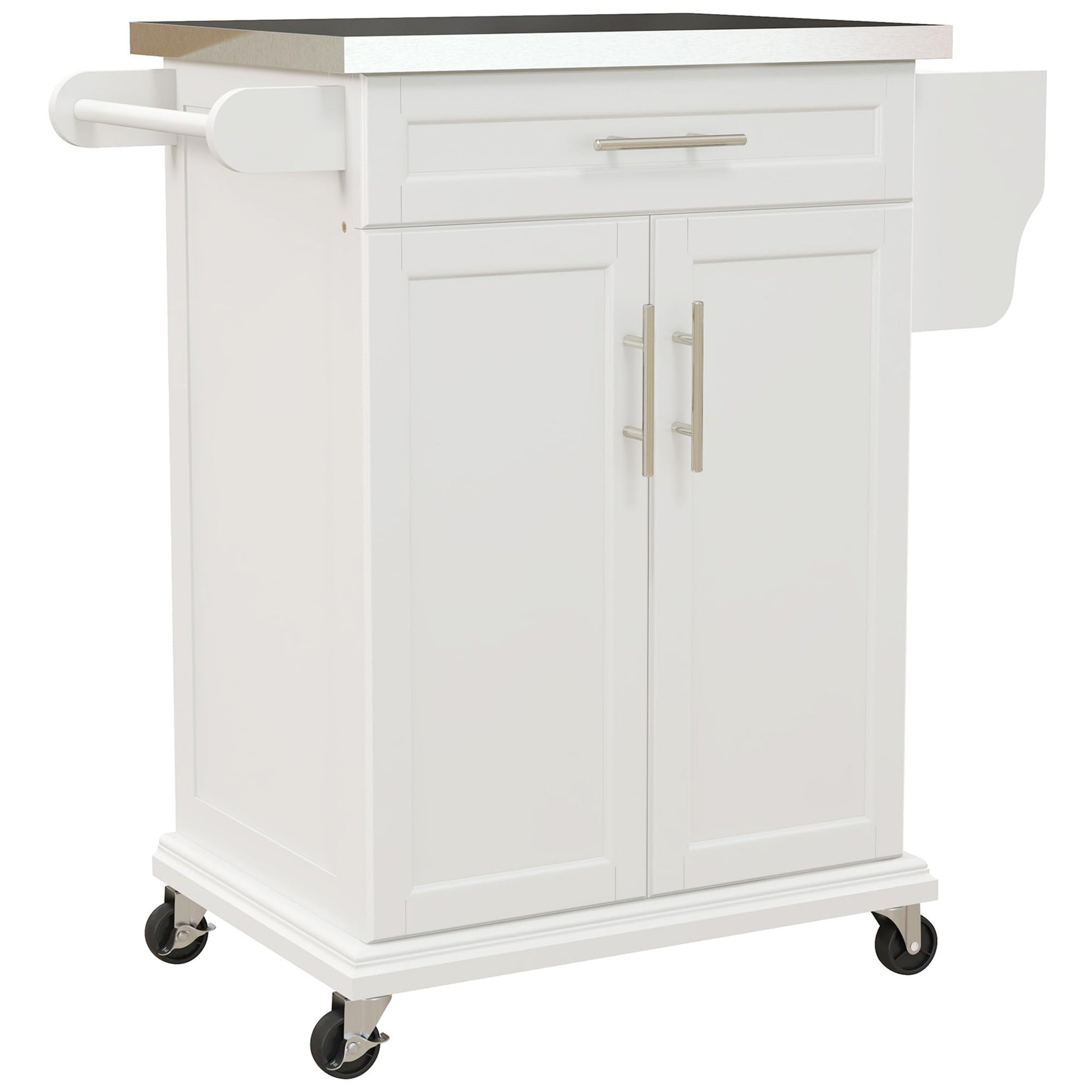 HOMCOM Kitchen Island on Wheels, Rolling Kitchen Cart with Stainless Steel Countertop, Drawer, Towel Rack and Spice Rack, Utility Storage Trolley, Cream White - WoodArtSupply