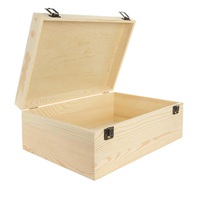 LANIAKEA Unfinished Wood Box, 12" x 9" x 5" Large Wooden Box, Wood Box with Hinged Lid, Wooden Boxes for Crafts DIY Art Hobbies and Home Storage