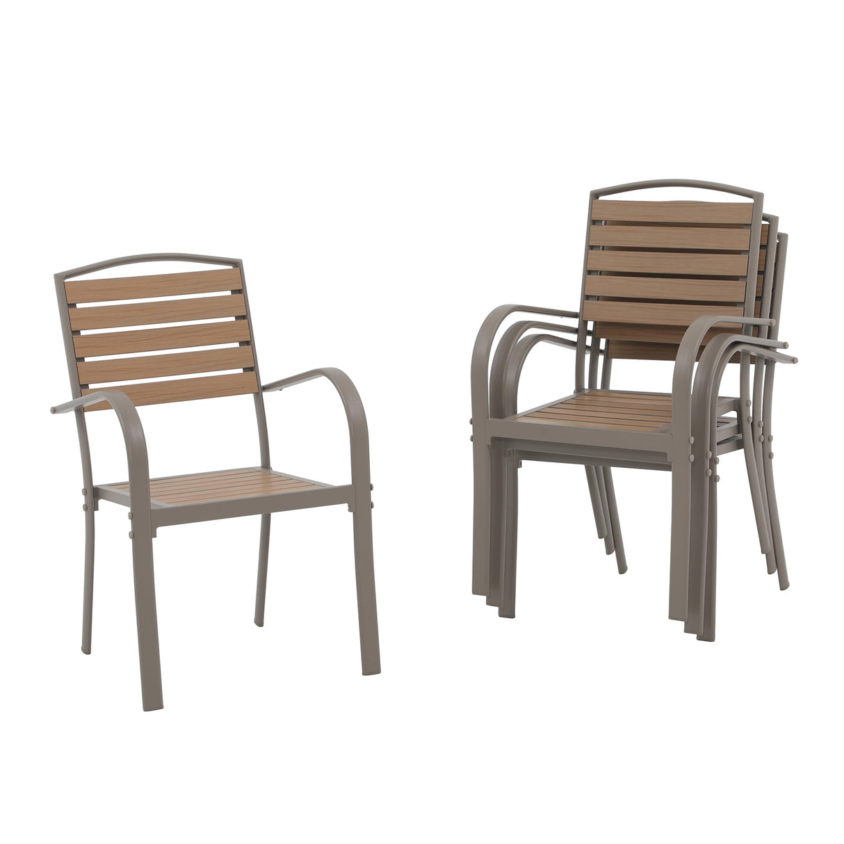 i-VTIES Patio Dining Chairs Set of 4,Outdoor Stackable Dining Chairs with Backrest & Armrest,Aluminum Frame Patio Furniture Chairs for Garden,Backyard,Lawn & Deck,Teak i-VTIES