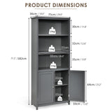 SILKYDRY 71.5" Grey Freestanding Bookshelf with Doors and Adjustable Shelves SILKYDRY