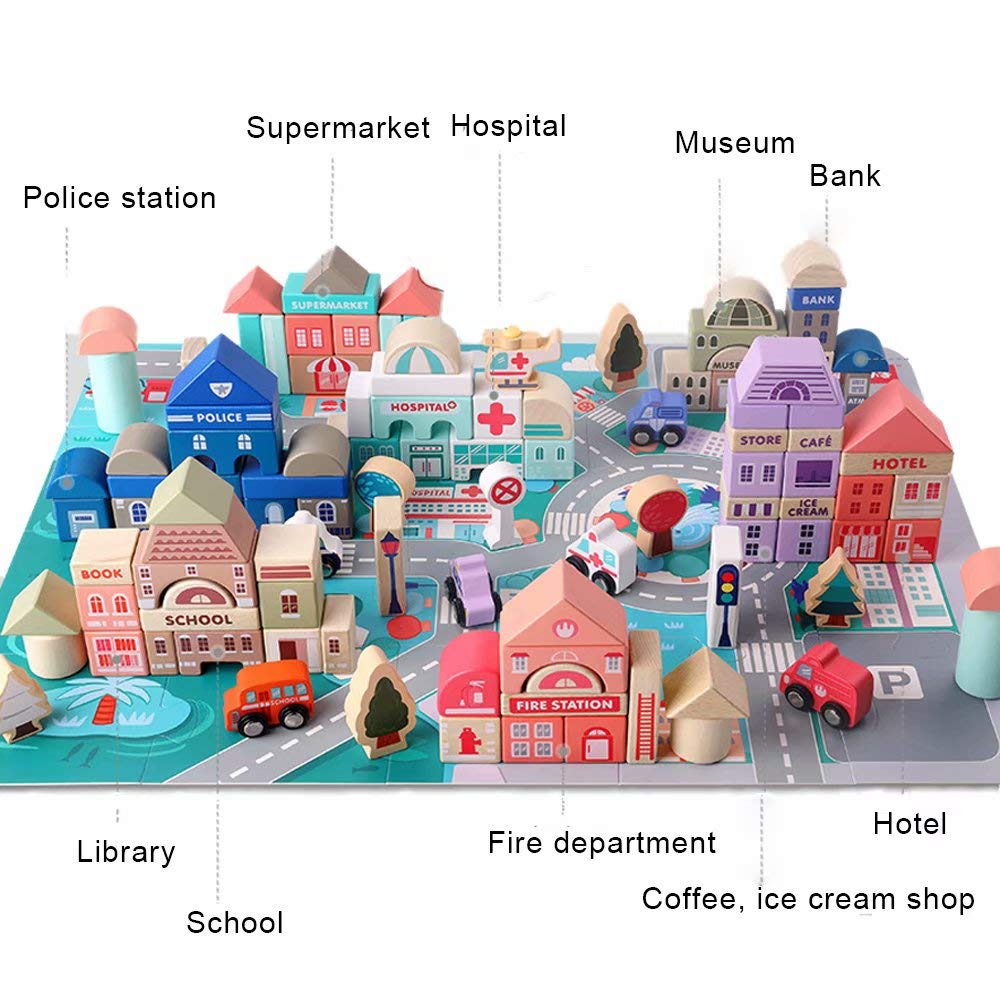 Wooden Building Blocks Set, City Construction Stacker Stacking Preschool Learning Educational Toys, Toddler Toys for 3+ Year Old Boy and Girl Gifts Migargle