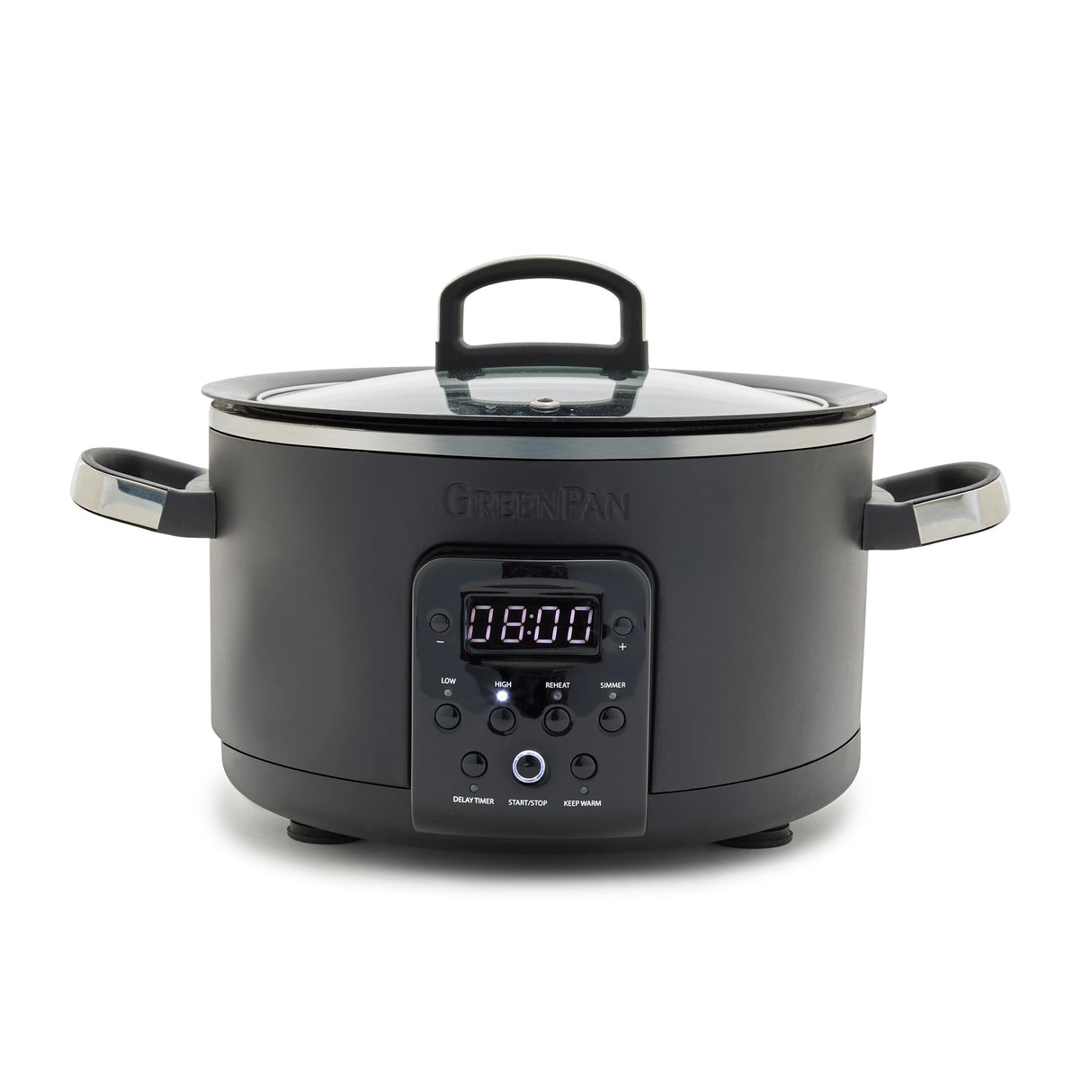GreenPan 6-in-1 4QT Electric Ceramic Slow Cooker with Glass Lid, Multifunction Presets, Hard Anodized PFAS-Free Removeable Nonstick Crock, Dishwasher Safe, Auto Warm, Delay Timer, Stews, Reheat, Black GreenPan