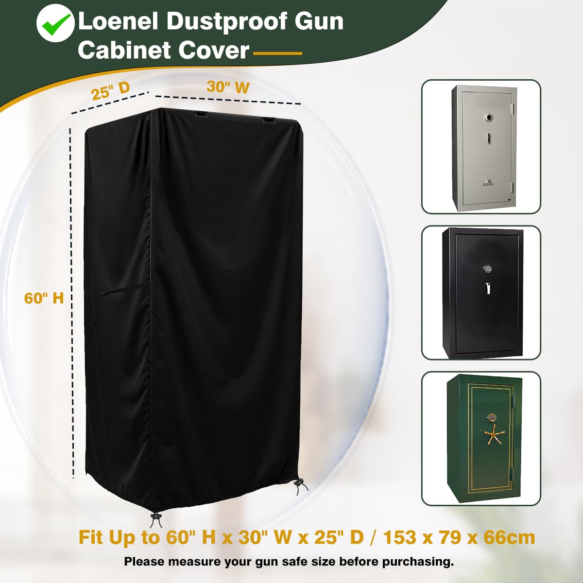 Loenel Gun Safe Cover, Waterproof Gun Cabinet Cover for The Gun Safe of Domestic Rifles And Pistols, Dustproof Rifle Safe Cover Keep Them Concealed from Sight (60" H x 30" W x 25" D)