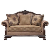 Acme Chateau De Ville Fabric Loveseat with 3 Pillows in Beige and Espresso Acme