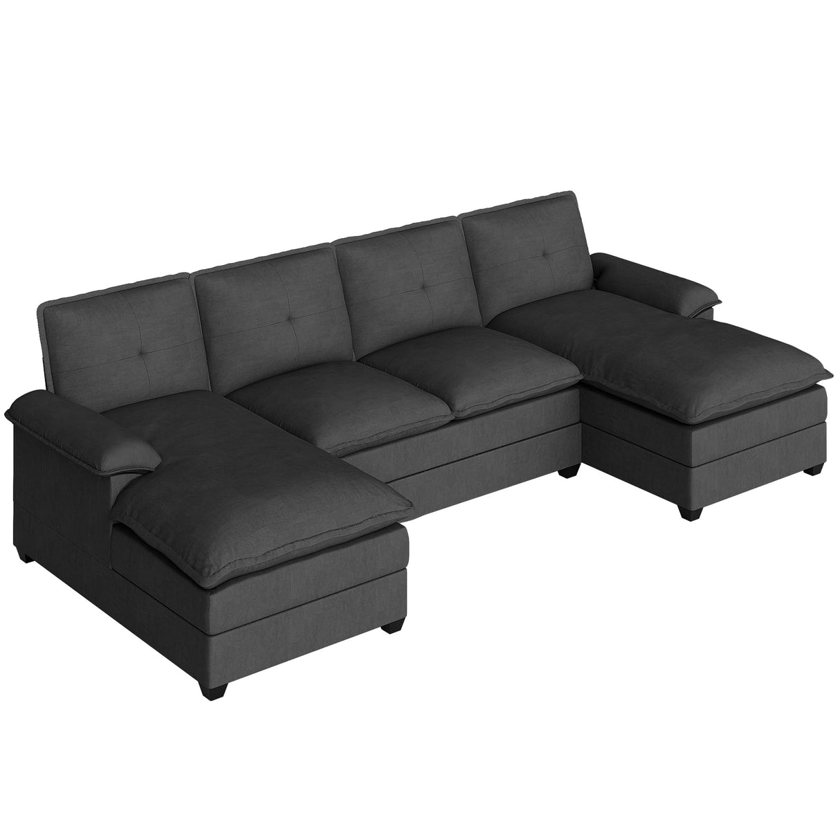 110" Sectional Couches for Living Room,4-Seat U Shaped Couch with Double Chaise,Modular Sofa Couches Sleeper with Thick Cushion & Soft Backrest,Black Shintenchi