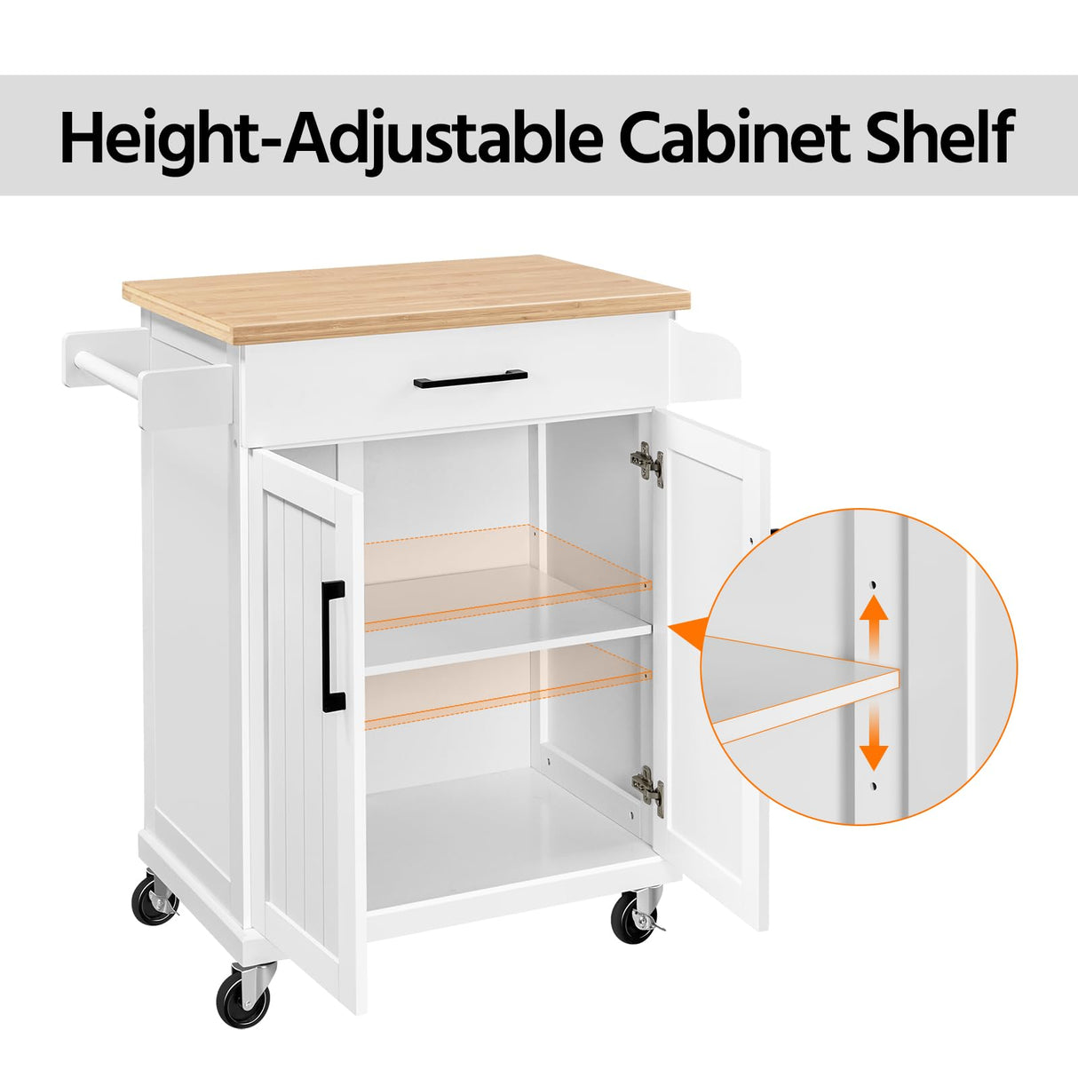 Yaheetech Kitchen Cart with Drawer, Kitchen Island on Wheels with Storage Rack & Cabinets, Microwave Cart for Kitchen with Storage, Rolling Coffee Cart Station, White Yaheetech