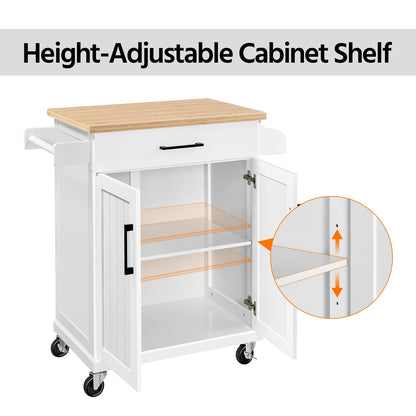 Yaheetech Kitchen Cart with Drawer, Kitchen Island on Wheels with Storage Rack & Cabinets, Microwave Cart for Kitchen with Storage, Rolling Coffee Cart Station, White