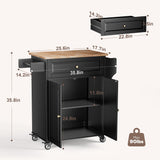 Gizoon Black Kitchen Island Cart with Rubberwood Top & Multi-Storage for Home and Dining Gizoon