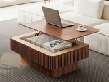 Lift Top Coffee Table with Storage for Living Room Mid Century Modern Coffee Table with Lifting Top Wood Fluted Coffee Tables with Lifts Up Tabletop for Home Apartment Office 38.6" Walnut Rectangle SPMETUYO