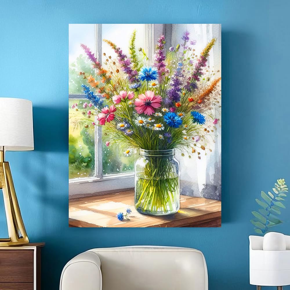 2 Pack Flowers Diamond Art Kits for Adults - Diamond Painting Kits for Adults Beginner, DIY 5D Full Drill Diamond Dots Gem Art for Home Wall Decor 12x16inch Axquilon