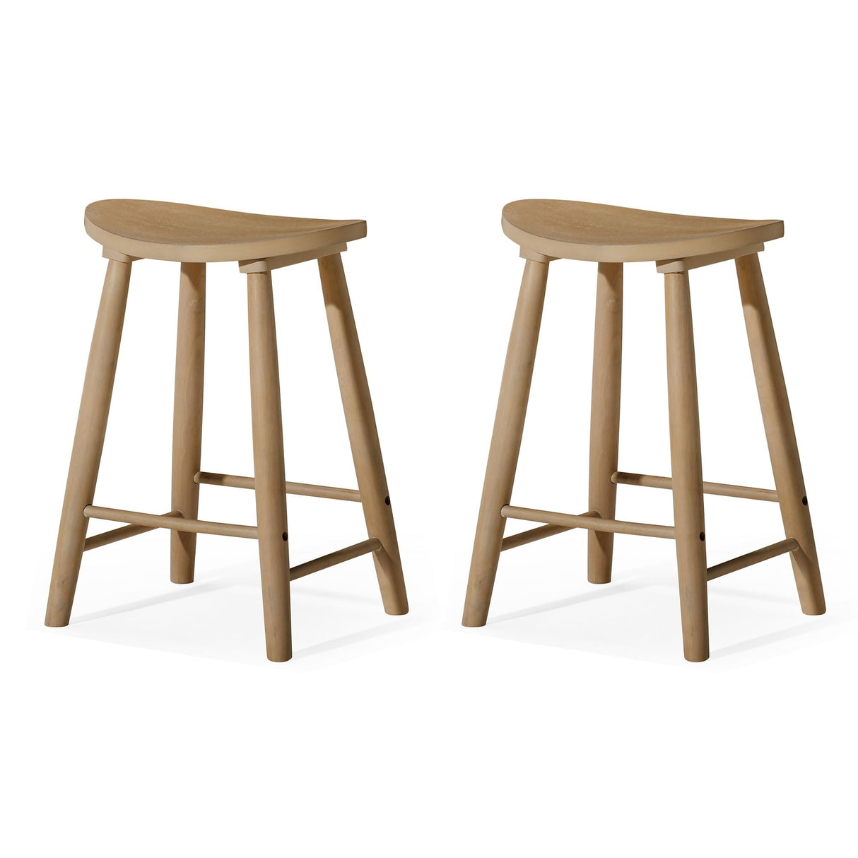Maven Lane Luna 26 Inch Tall Counter Height Backless Modern Dining Barstool in Rustic Light Oak Wood Finish with Narrow Saddle Seat, Set of 2 Maven Lane