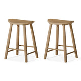 Maven Lane Luna 26 Inch Tall Counter Height Backless Modern Dining Barstool in Rustic Light Oak Wood Finish with Narrow Saddle Seat, Set of 2 Maven Lane