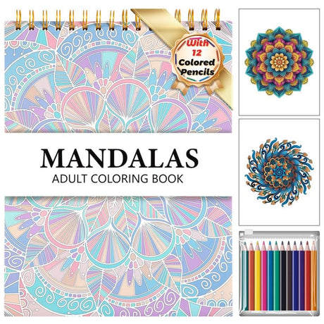 Adult Coloring Book for Relaxation 50 A4 Sheets Mandala Coloring Books Spiral Bound with 12 Colored Pencils Stress Relief Mindfulness Anxiety Relief Gifts for Women, 8.5 X 11in FLYING EAGLE