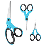 Asdirne Fabric Scissors, Scissors Set with Sharp Stainless Steel Blade and Soft Handles, Including Sewing Scissors, Craft Scissors and Embroidery Scissors, 3PCs, Blue/Black Asdirne