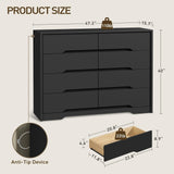 RALGEND 8 Drawer Dresser for Bedroom, White Double Chest of Drawers, Modern Wooden Dresser with Handless Design, Minimalism Style, for Bedroom, Living Room, Hallway, Entryway, Black RALGEND